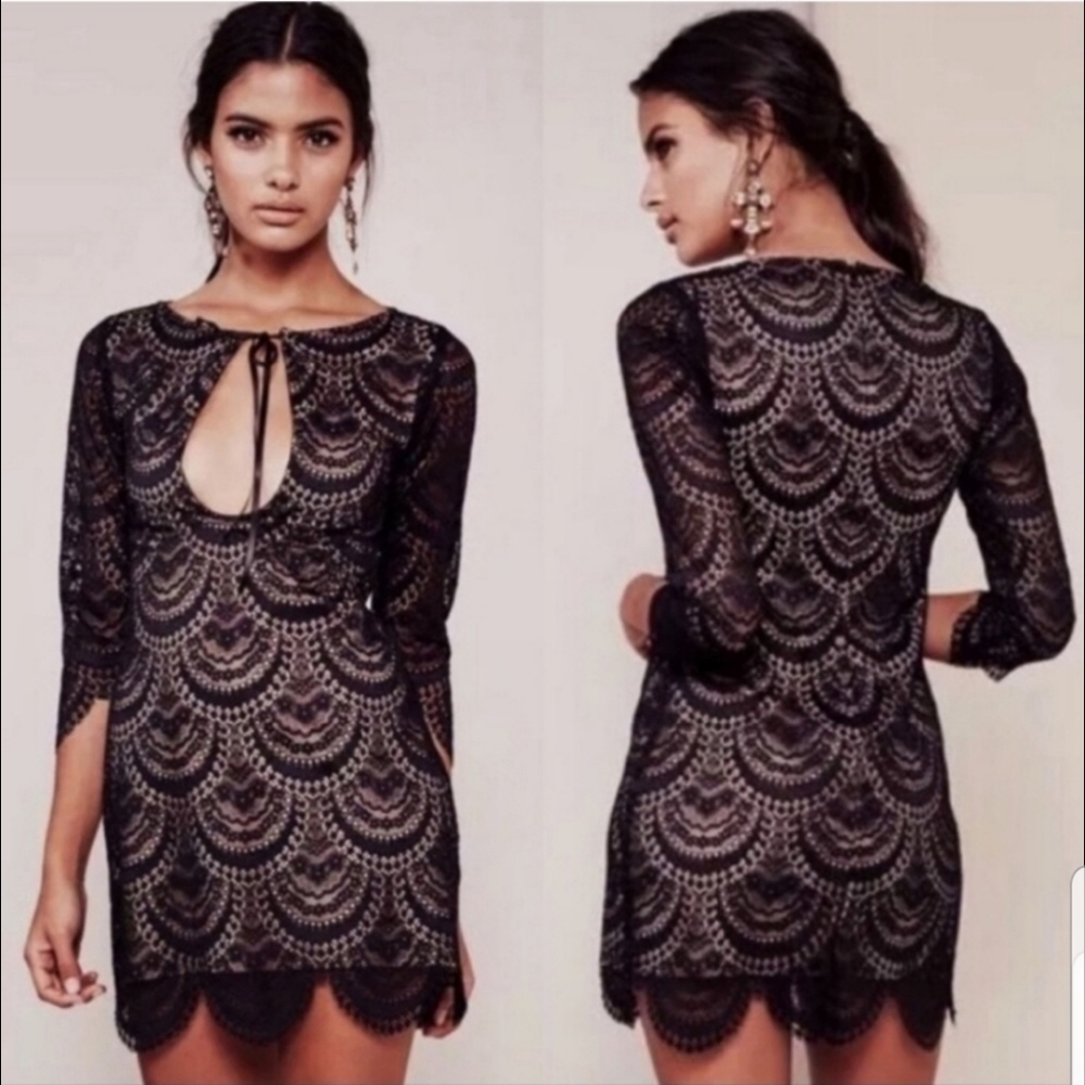 For Love & Lemons Black Rosalita Mini Lace Dress
